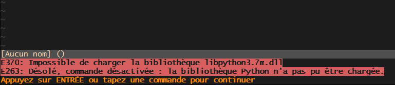 Message d'erreur donnant la version de Python dans Vim sous Cygwin